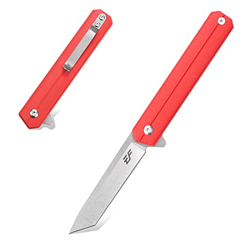 Eafengrow EF65 Flipper Folding Lock Knife Ball Bearing D2 Blade and G10 Steel Handle Pocket Assisted Multitool with Clip Everday Carry (EF65-T-red)