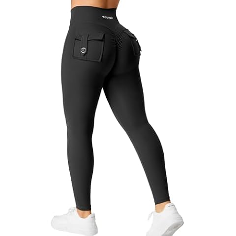 YEOREO Leggings with Pockets for Women Charm Leggings Workout Leggings for Women V Cross Waist Butt Lifting Gym Yoga Leggings Black Cover