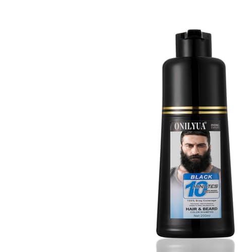 Men's 3-in-1 Black Beard & Hair Dye Shampoo, Instant Grey Darkening Beard Color Shampoo in 10 Minutes, Simpler Gray Reducing Mustache & Beard Dye for Men, with Plant Extract for Healthy Facial Hair