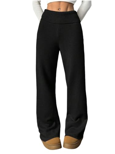 ZAFUL Women's Straight Leg Sweatpants Solid Button High Waisted Knit Pants Casual Sweat Pants2