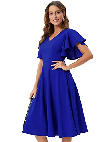 Image of Bridesmay Women's Formal Wedding Guest Dress for Women 2026 Short Sleeve Fit and Flare Tea Party Dresses