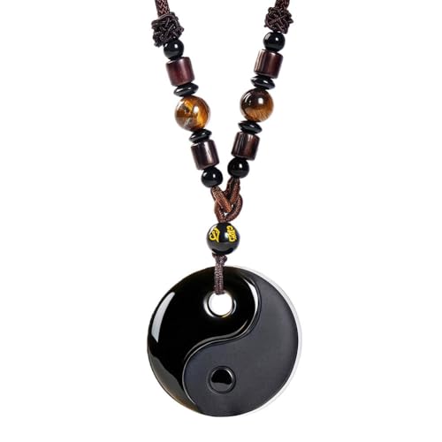 Buddha Stones Black Obsidian Yin Yang Pendant Necklace Hand Carved Feng Shui Obsidian Necklace with Adjustable Cord Tai Chi Black Obsidian Talisman Spiritual Necklace Unisex Minimalist Prosperity Jewelry Gift for Valentines Day Includes Gift Box