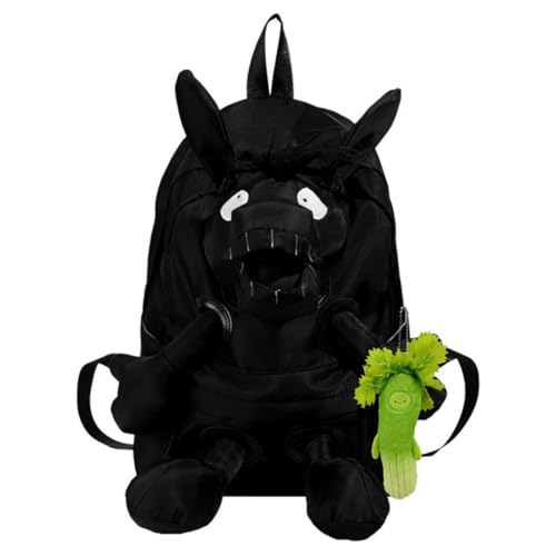 Funny Animal Backpack with Cartoon Charm Pendant for Women Rock ‘n’ Roll Donkey Large Capacity Pink Bag for Travel (Black)