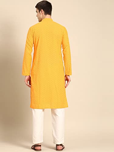 Image of Rajubhai Hargovindas Men Pure Cotton Chikankari Embroidered Straight Kurta
