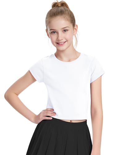 Auranso Girls Crop Tops Summer Short Sleeve Round Neck T Shirts Basic Tee for Kids2