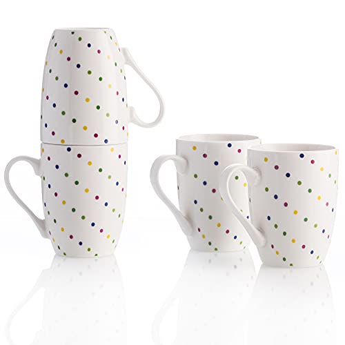 Tazas Set 4 Tazas 360Ml Porcelana New Bone China Addige - Benetton En Oferta United Colors Of Benetton- Be111 Set 4P Mugs 11Cm 360Ml New Bone China Diseño Puntos De Colores Casa Benetton, Loza