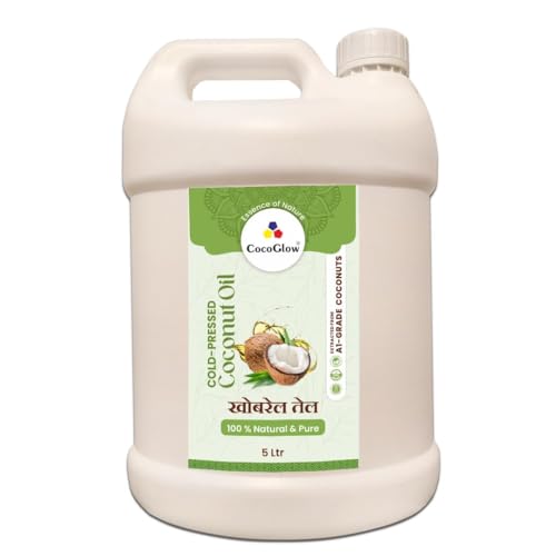 Image of CocoGlow Cold Pressed Coconut Oil 100% Natural & Organic | Chemical-Free | Healthy Cooking Oil | Contains MCT | 0 Trans Fat | 5 Litres