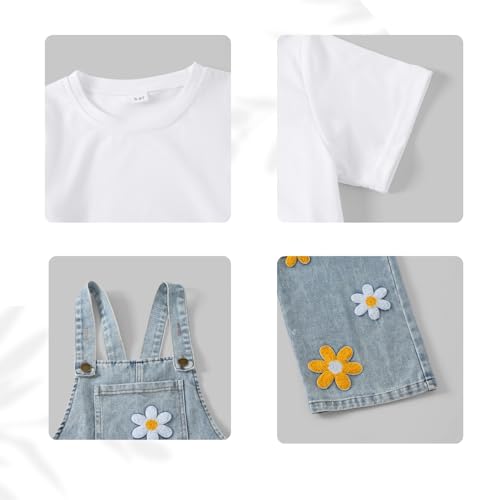 Image of OLMRJKD Toddler Girl Summer Clothes Short Sleeve Denim Overall Jumpsuit with Top Girls Spring Outfits Set