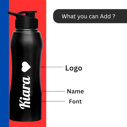 Image of CASPIAN / / / Pura Customised Stainless Steel Water Bottle 1L, K-Black with Logo Print-Personalised Water Bottle with Your Name Print for Kids Boys Girls School Office Gym-Perfect for Corporate Gifting