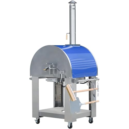 KOSTCH 32.5 inch Wood Fired and Propane Gas Pizza Oven for Outdoor Kitchen in Stainless Steel, Large Pizza Oven for Outside, Yard and Party (Blue with Cover) - Image 4