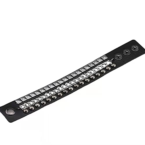 Punk Bracelet for Men Women, Goth Leather Wristband with Metal Studded3