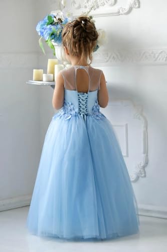 Tulle Appliques Flower Girl Dress Princess Sleeveless Ball Gown Birthday Gown for Prom Floor-Length Pageant Dress4