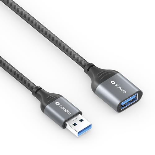 Sonero® USB-A to USB-A Data Cable, Extension Cable, USB Cable Type A, USB 3.0, 5GB/s, Space Grey/Black, 1.00 m - Image 3