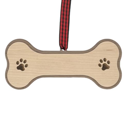 Paw Print Christmas Keepsake Ornament - Dog & Cat Pawprint Impressions, Wooden Hanging Decor, Pet Memorial by Woodlander Workshop (Dog Bone)