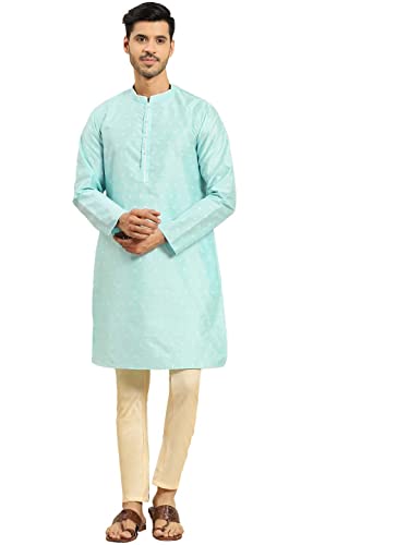 Image of Men's Navy Blue Cotton Festive Wear Regular Fit Woven Design Kurta | Indian Wedding Wear Kurta | Festive Ethnic Kurta