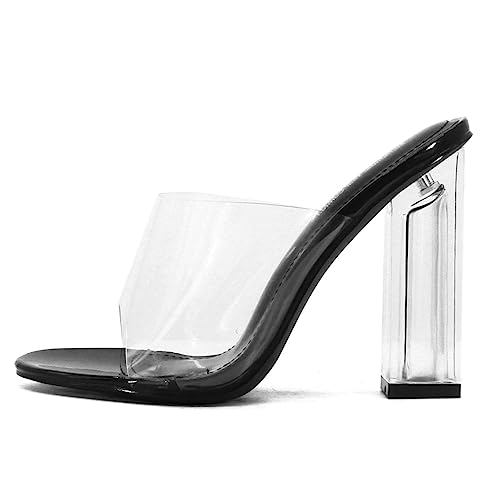 Image of Cape Robbin Fusion Chunky Block High Heels for Women, Transparent Booties for Women