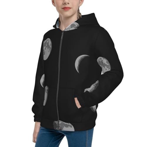Waxing Waning Moon1 Kids Pullover Hoodies Boys Zip Up Sweatshirts Girls Athletic Clothes with Pocket