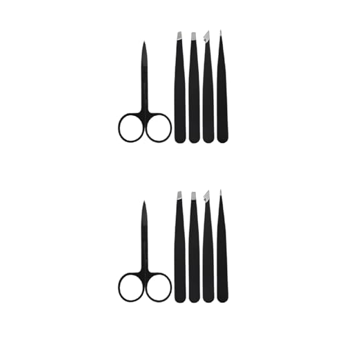 Pinzas de acero inoxidable con tijeras curvadas para cejas y depilación encarnada, con estuche para depilación