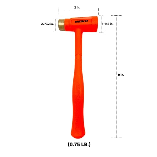 Image of NEIKO 02870A Dead Blow Hammer With Brass Cap, 0.75 Pounds, Neon Orange Deadblow Hammers, Mallet, Spark and Rebound Resistant, Unibody Molded, Soft Blow Rubber, Non Slip Grip, Steel Shot and Core