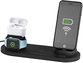 Intempo EE6307BLKSTKEU7V2 4 in 1 Wireless Fast Charging Dock for Qi Devices, Compatible with iPhone, Samsung, AirPods, AppleWatch, Rotating Charging Station, for Home, Office and Night Stand Use, 18W