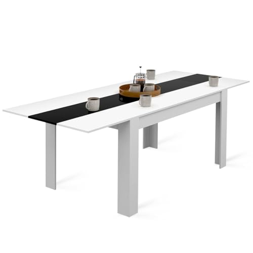 IDMarket - Table à Manger Extensible Rectangle Georgia 6-10 Personnes Blanche et Noire 140-220 x 90 cm
