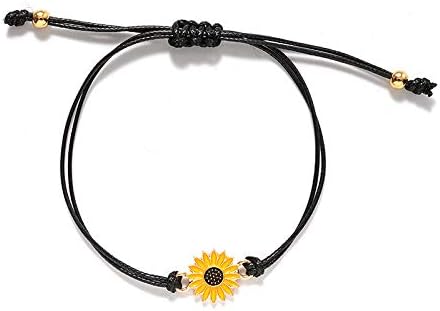 Miniatura 4 de Pulseras de girasol de moda para hombres y mujeres, hechas a mano, trenzadas con cuerda negra, dije de amistad, tarjeta de deseos, surf, joyería de