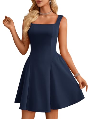 Bbonlinedress Womens Square Neck Short Wedding Guest Cocktail Dress Navy S