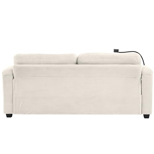 Image of ERYE 72-Inch 2 Seat Sofa Couches W /Foldable Full Size Memory Mattress Sleeper Bed, Functional Convertible Loveseat Sofa Striped Corduroy Upholstered Couch for Home Apartment