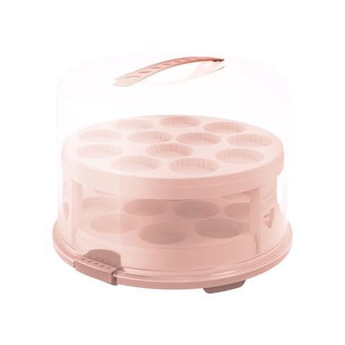 Rotho Fresh Cloche à gâteau haute avec plateaux, plastique de qualité alimentaire (PP) sans BPA, rose, 35,5 x 34,5 x 26,0 cm