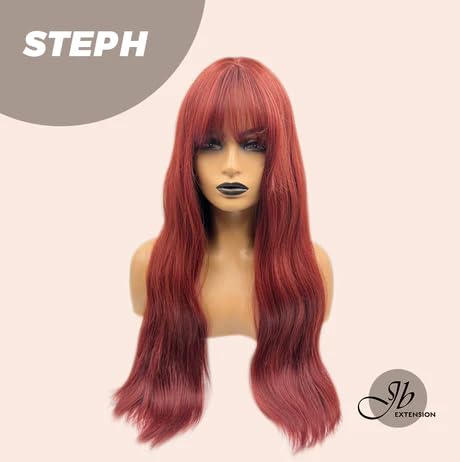 Miniatura 2 de Bodywave - Peluca roja STEPH con flequillo completo, larga, rizada, ondulada, natural, para usar y llevar, sin pegamento, para fiesta, Halloween,