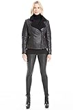 Max Studio Women's Faux Sherpa Leatherette Jacket, Black, Extra Large