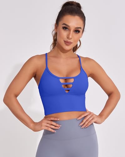Image of AngiMelo Longline Sports Bras for Women High Support Strappy Push Up Workout Tops Built in Bra Padded Crop Yoga Tank Top