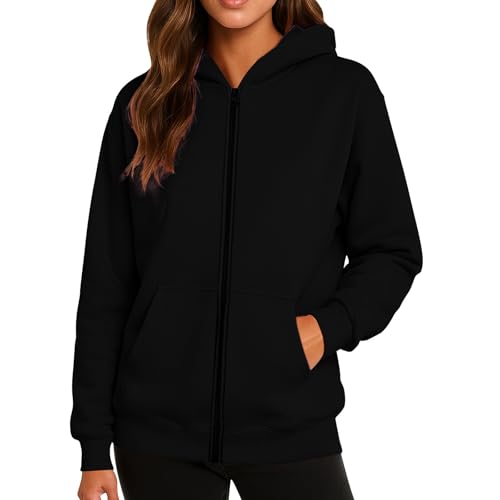 Sudaderas Mujer Cremallera Oversize Chandal Baratas Chaqueta Mujer Otoño Ropa Invierno Deporte con Capucha Sencillo Running Hoodie Clásico Negro S