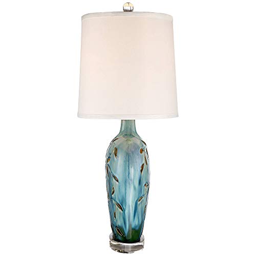 360 Lighting Devan Cottage Table Lamp With Nightlight 24.5" High Ceramic Blue Acrylic Vine Handcrafted Oval Fabric Shade Decor For Living Room Bedroom House Bedside Nightstand Home Office #TOP5