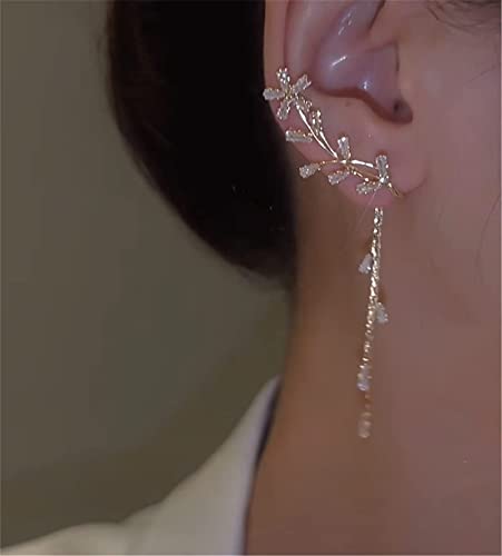 Zircon Butterfly Earrings - Shiny Ear Cuffs with Tassel Wrap Around Clip-Ons4