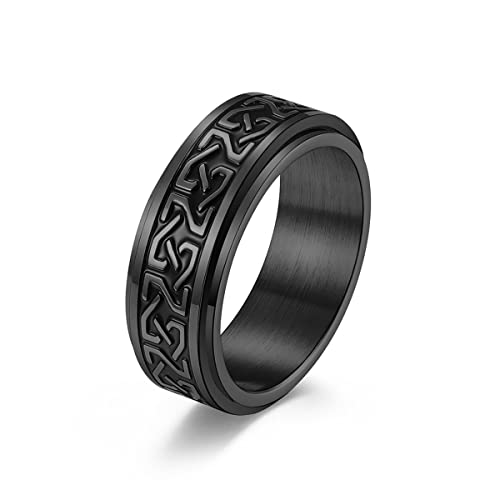 Yomlry Celtic Fidget Ring 6/8Mm Spinning Anxiety Ring Anti-Anxiety Celtic Knot Floral Rings Stress Relieving Fidget Rings For Anxiety For Women Men Engagement Promise Band Spinner Rings 8Mm Black 12 #TOP13