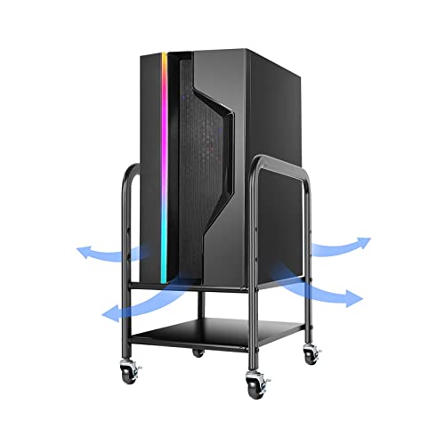 Computer Tower Stand Cpu Tower Cart, 360Tronics Adjustable Desktop Atx-Case Cart 2-Tier Pc Floor Stand, Mobile Rolling Cpu Holder With 360°Locking Caster Wheels For Office Home (Black) #TOP5