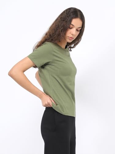 Image of NOBERO 100% Cotton T-Shirts for Women Stylish | Regular Fit | Solid T Shirts for Women 180 GSM Combed Cotton | Crew Neck Half Sleeve