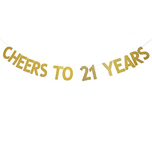 Veewon Cheers to 21 Years Banner Gold Glitter Letters Bunting Garlands 21st Birthday Anniversary Party Photo Prop Decor