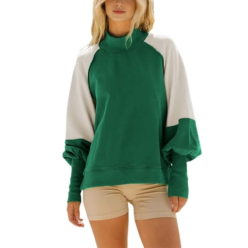 Sudadera de bloque de color para mujer, cuello alto falso, manga farol, camisas elegantes para primavera y otoño, vestido elegante, blusa tipo túnica, ajuste holgado, casual, cómodo, camisas de