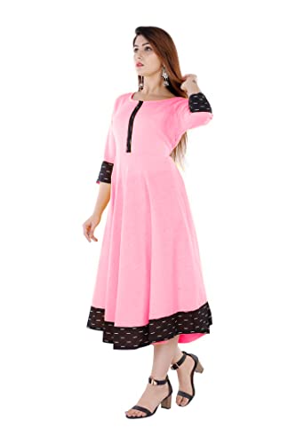 Image of Cotton Plain Black Parinted Lace Border Anarkali Dress Kurtis for Women - Not a Set with Dupatta or Pant