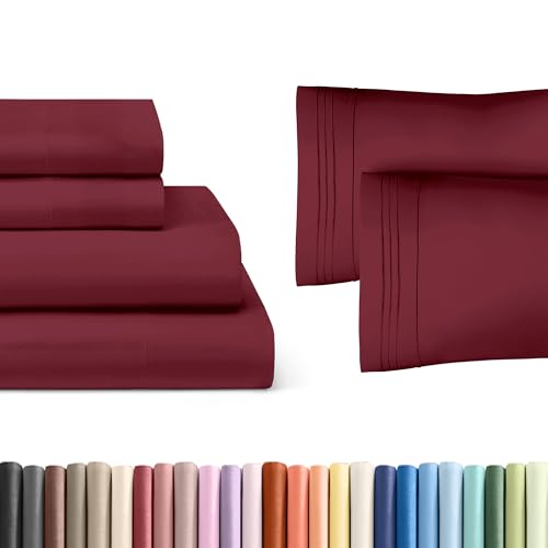 CGK Linens Burgundy Fitted Sheet & Pillowcase Bedding Bundle (King Size) - Bed Set Includes King Fitted Sheet w/Deep Pockets & King Pillowcases - Cooling Sheets & Pillowcase Bedding Set