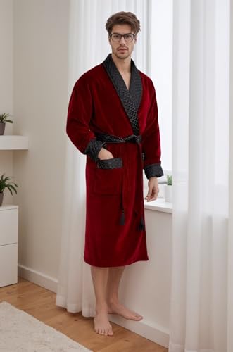 Velvet Mens Smoking Jacket with Belt Double Breasted Cigar Robe Regular Fit Long Blazer for Men Dinner Party2