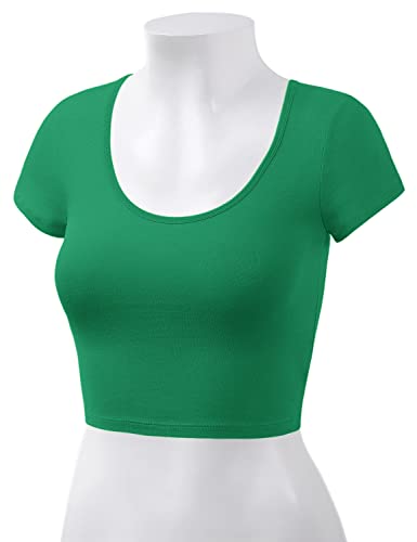 Women's Cotton Crop Tops Short Sleeve Scoop Neck Stretchy Casual Shirt4
