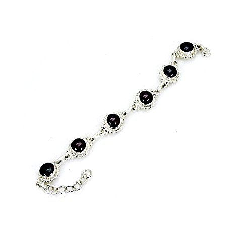Bracelet en argent grenats naturels et fermoir anneau à ressort