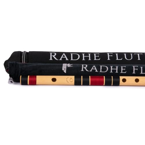 Image of Radhe Flutes Bamboo Bansuri C Sharp Right Handed Middle Octave (18 inch) With Hard Cover (Beige Flute With Black & Maroon Threads)