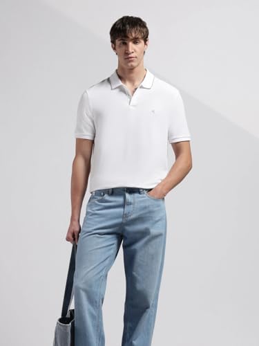 Image of Calvin Klein Jeans Solid Regular Fit Cotton Polo T-Shirt Breezy Blue