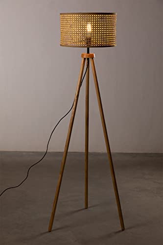 Image of AKWAY Bamboo Tripod Floor Lamp for Living Room Cane Floor Lamp for Home Rattan for Living Room Standing Lamp Wooden Floor Standing lamp for Bedroom (Bulb Not Included) (Wooden 14 inch x 8 inch Eye Webbing)