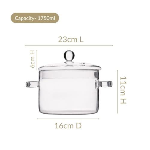 Image of Nestasia Borosilicate Glass Cooking Pot on Gas Stove (1750 ml) - Transparent Casserole with Air Vent Glass Lid | Microwave & Dishwasher Safe Durable Vessel for Kitchen