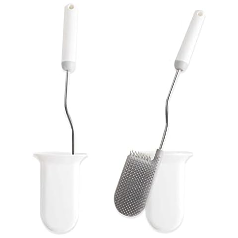 Silicone Toilet Brushes with Holder (2 Pack), AISIR Toilet Brush Set with Flexible Bristles, Dead Corners Easy to Clean, Space Saving Wall Mounted--White Cover
